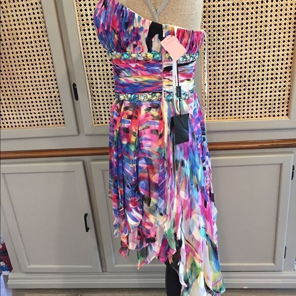 NWT La Femme 100% Silk Scarf Multi Coloured Layered Prom Dress Womens Sz 2/4 - Picture 6 of 16